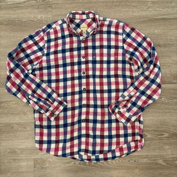 G.H.Bass and Co Regular Fit Men Blue Pink White Flanel Cotton Shirt sz L - Picture 1 of 7